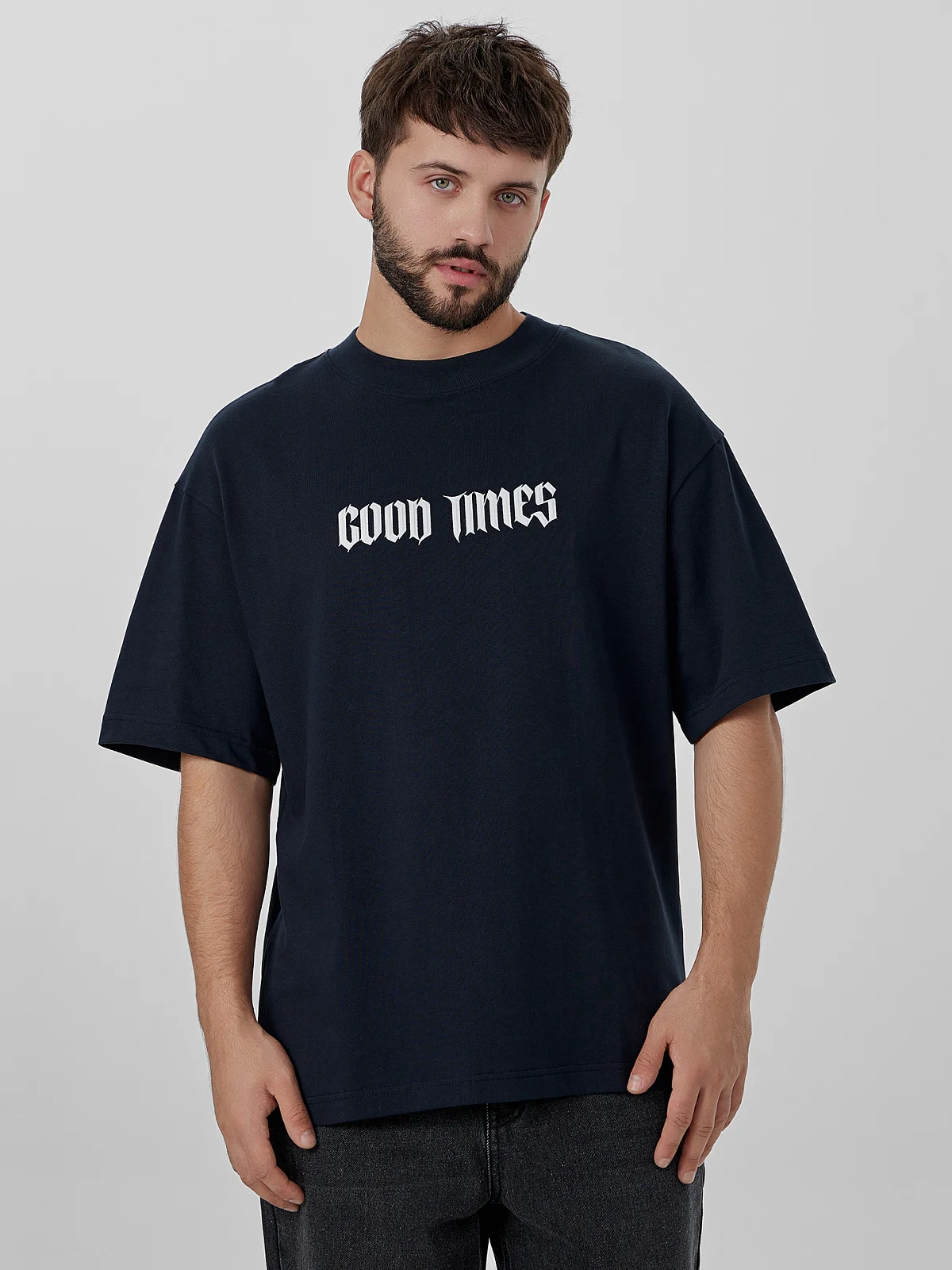 Футболка мужская синяя с надписью "Good times"