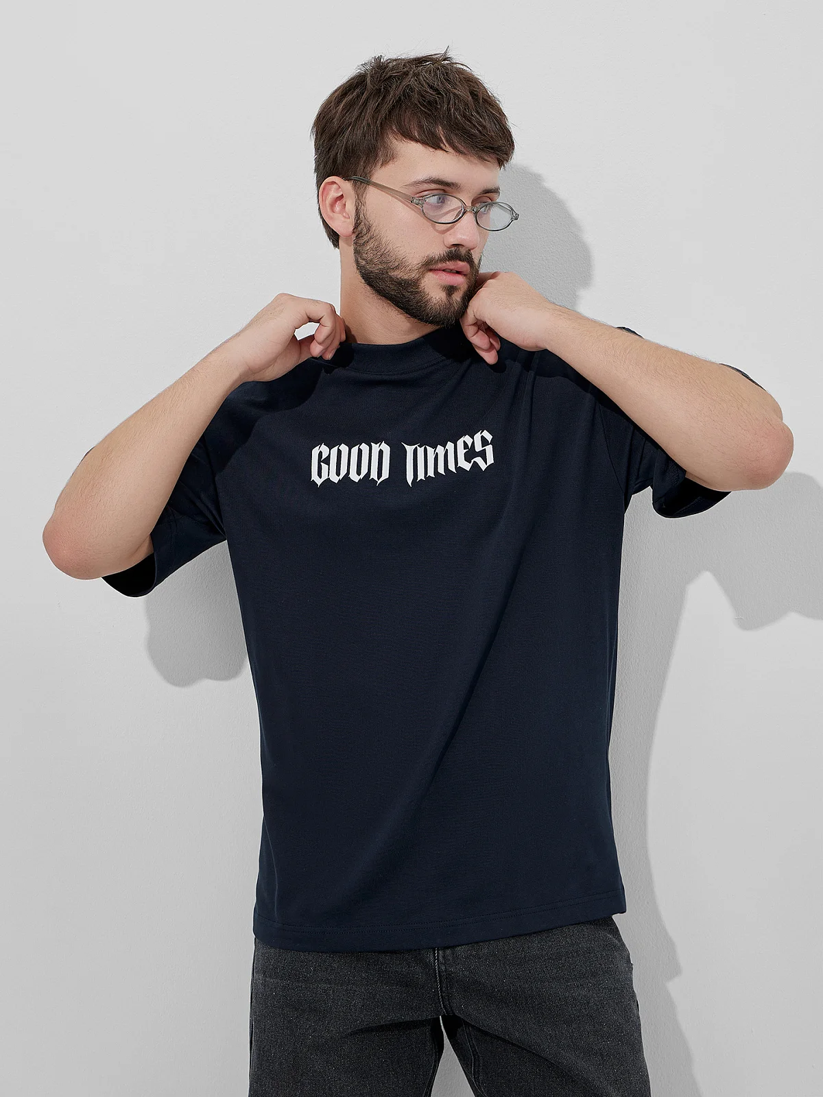 Футболка мужская синяя с надписью "Good times"