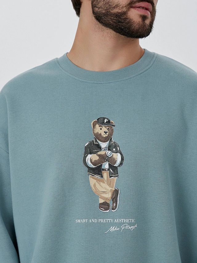 Свитшот мужской серый с печатью - 5