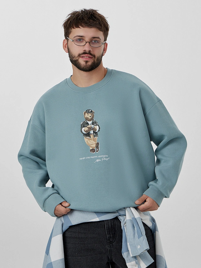 Свитшот мужской серый с печатью - 6