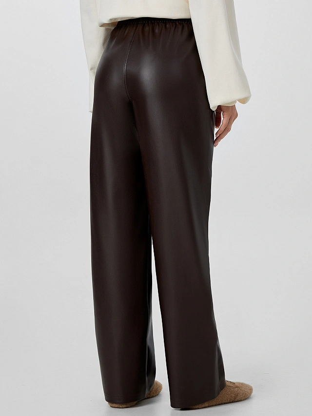 Брюки кожаные женские коричневые - 3