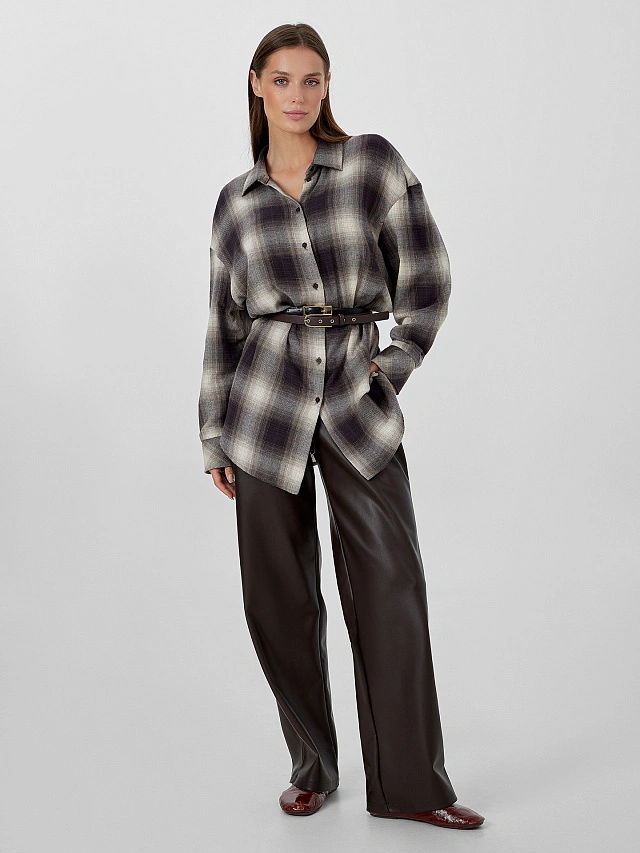 Брюки кожаные женские коричневые - 6