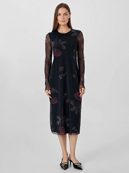 картинка Платье женское черное с узором роз от магазина стильной одежды Mark Formelle