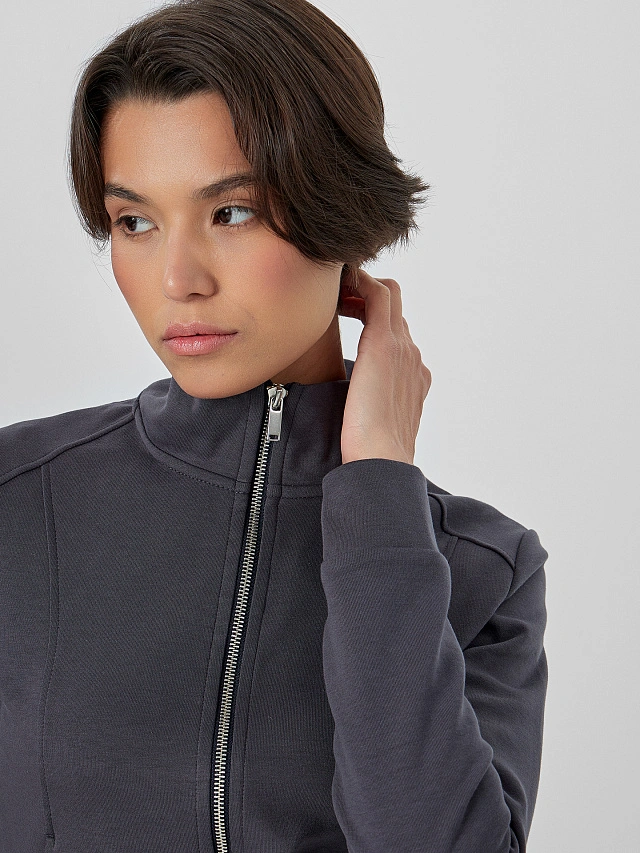 Толстовка женская серая на молнии - 5