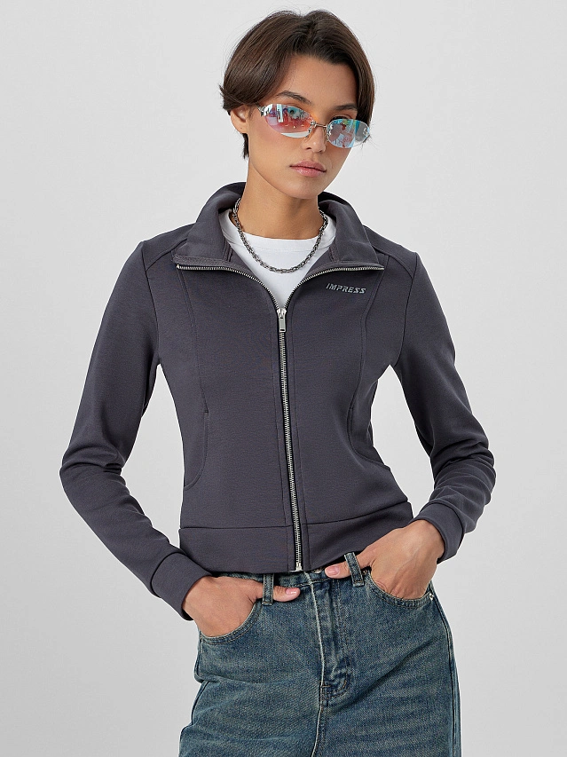 Толстовка женская серая на молнии - 7