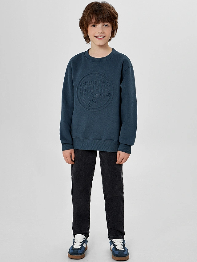 Свитшот для мальчиков синий с надписью "Streetstyle racers" - 3