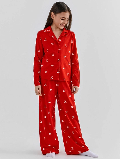 картинка Комплект домашний для девочек красный с принтом  от известного бренда одежды для девочек Mark Formelle