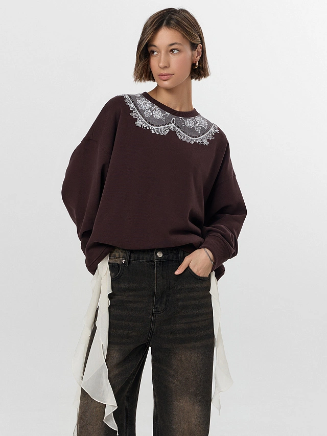 Свитшот женский коричневый с печатью - 7