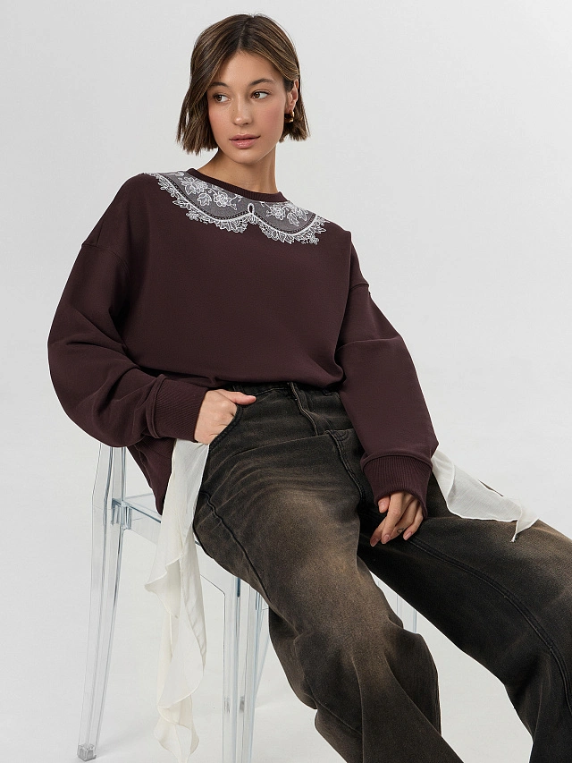 Свитшот женский коричневый с печатью - 8