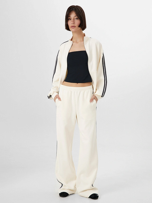 Брюки с лампасами женские молочные - 4