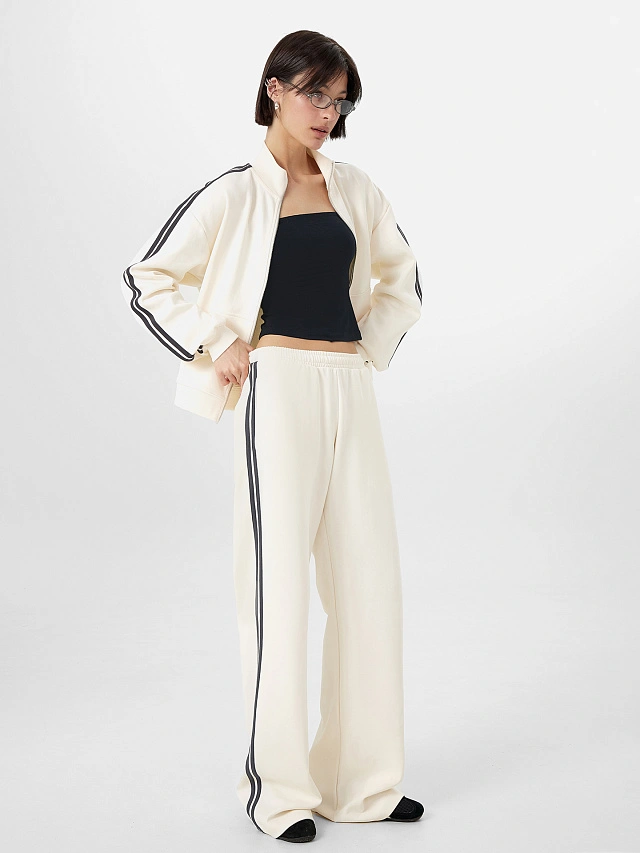 Брюки с лампасами женские молочные - 6