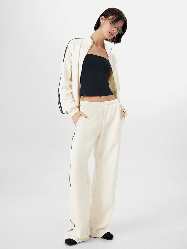 Брюки с лампасами женские молочные - 7