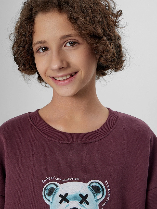 Теплый свитшот для мальчиков коричневый с начесом - 5