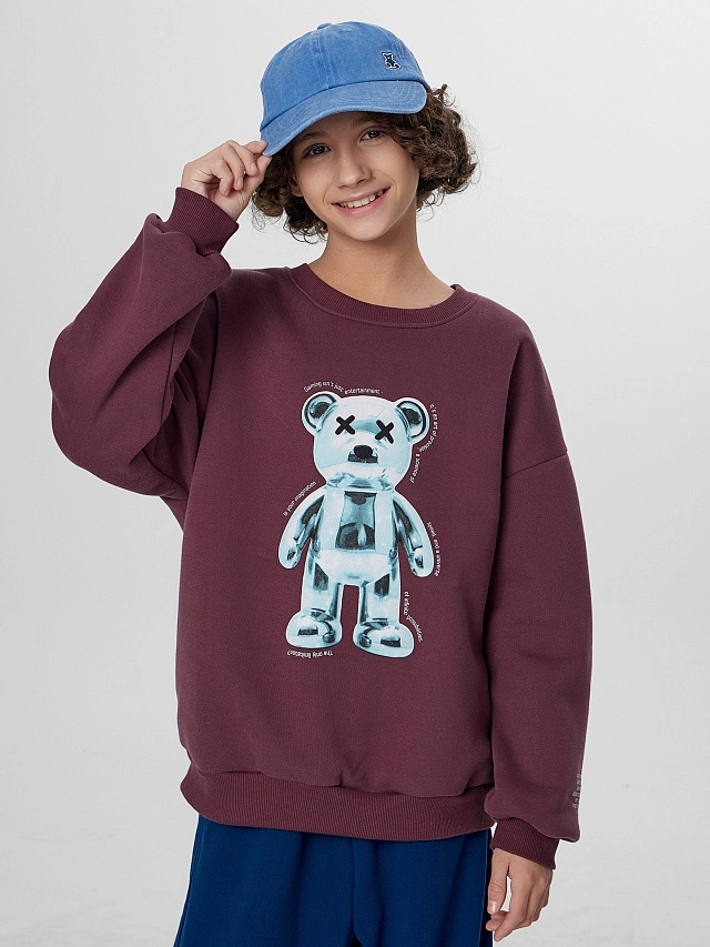 Теплый свитшот для мальчиков коричневый с начесом - 9