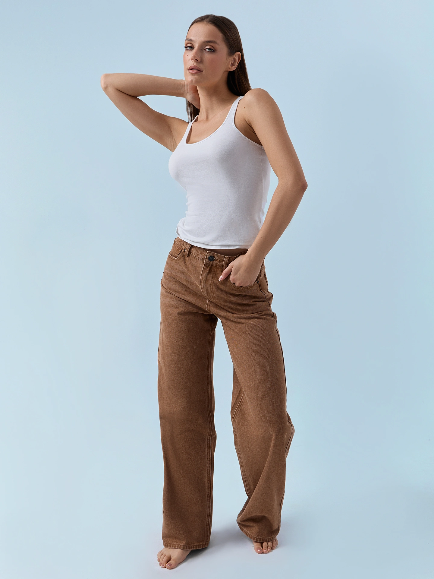 Джинсы женские wide leg коричневые с высокой посадкой
