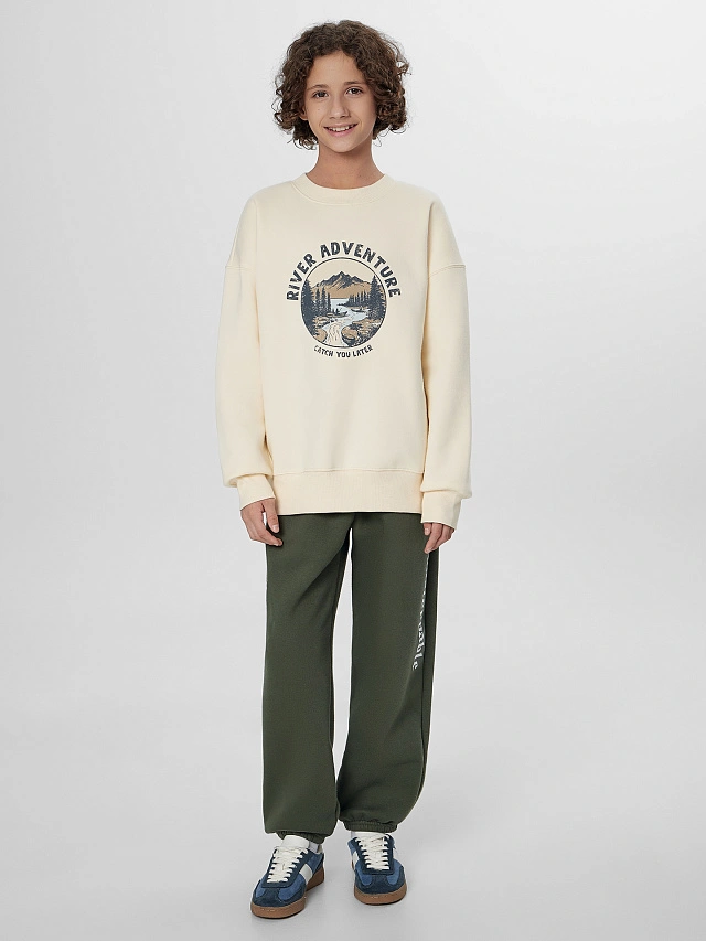 Свитшот для мальчиков бежевый с надписью "River adventure..." - 4