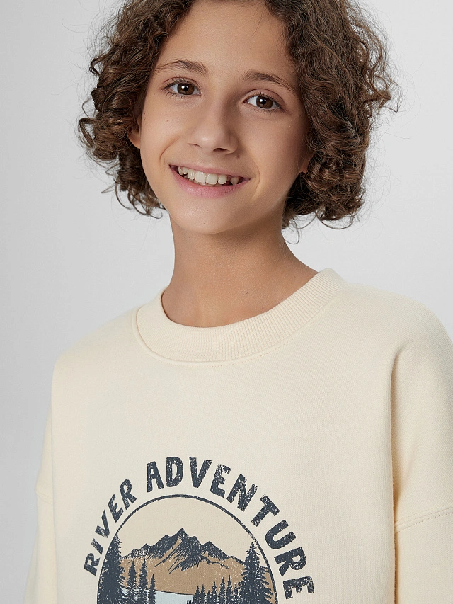 Свитшот для мальчиков бежевый с надписью "River adventure..." - 5