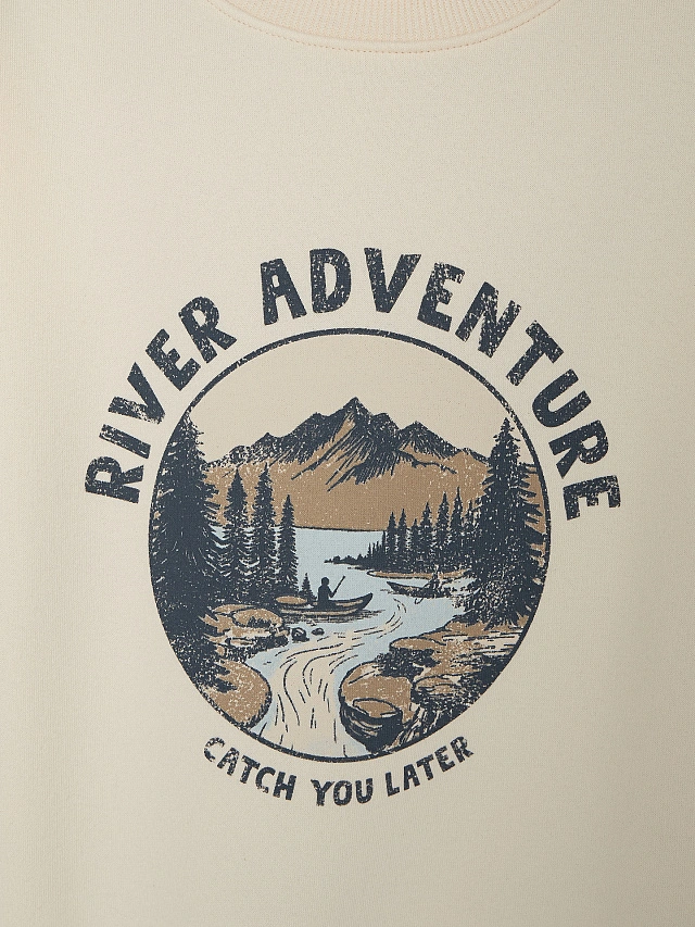 Свитшот для мальчиков бежевый с надписью "River adventure..." - 6