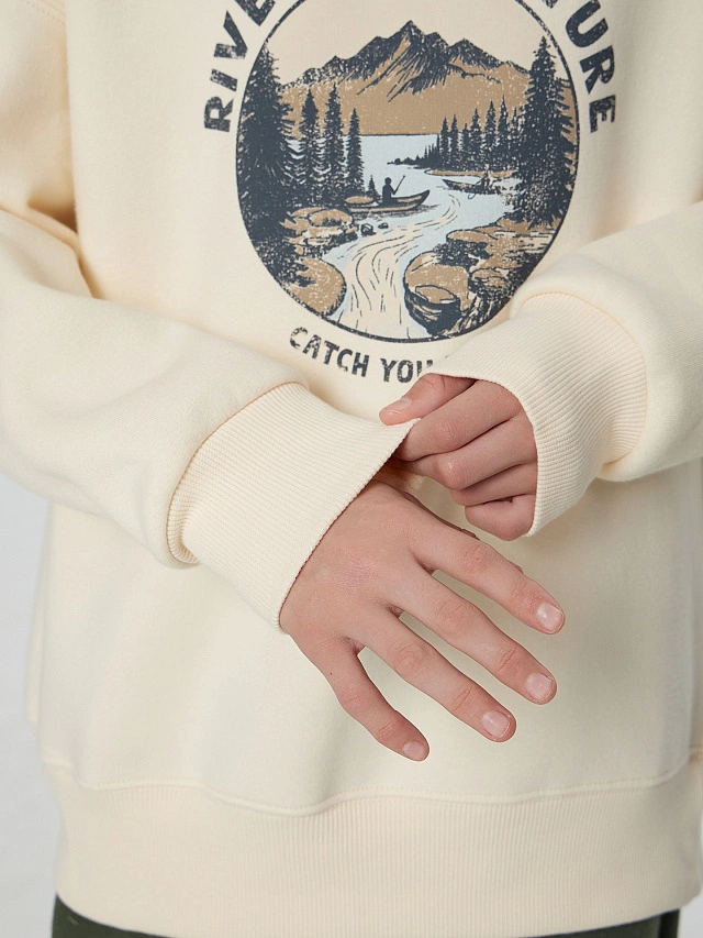 Свитшот для мальчиков бежевый с надписью "River adventure..." - 7