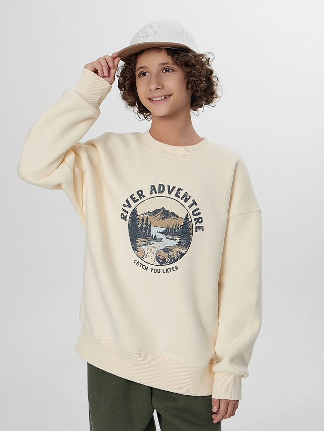 Свитшот для мальчиков бежевый с надписью "River adventure..." - 9