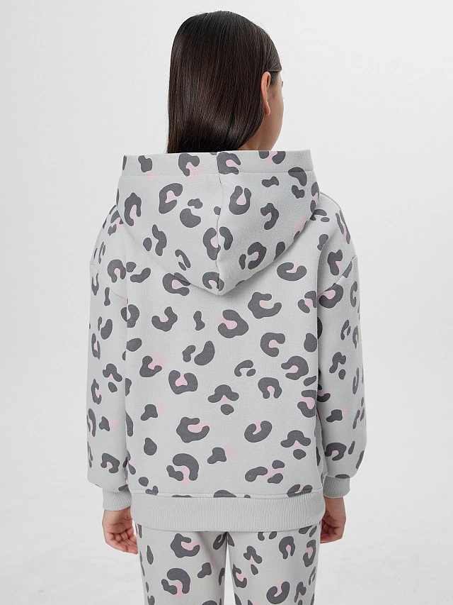 Теплая толстовка для девочек серая на молнии с начесом - 3