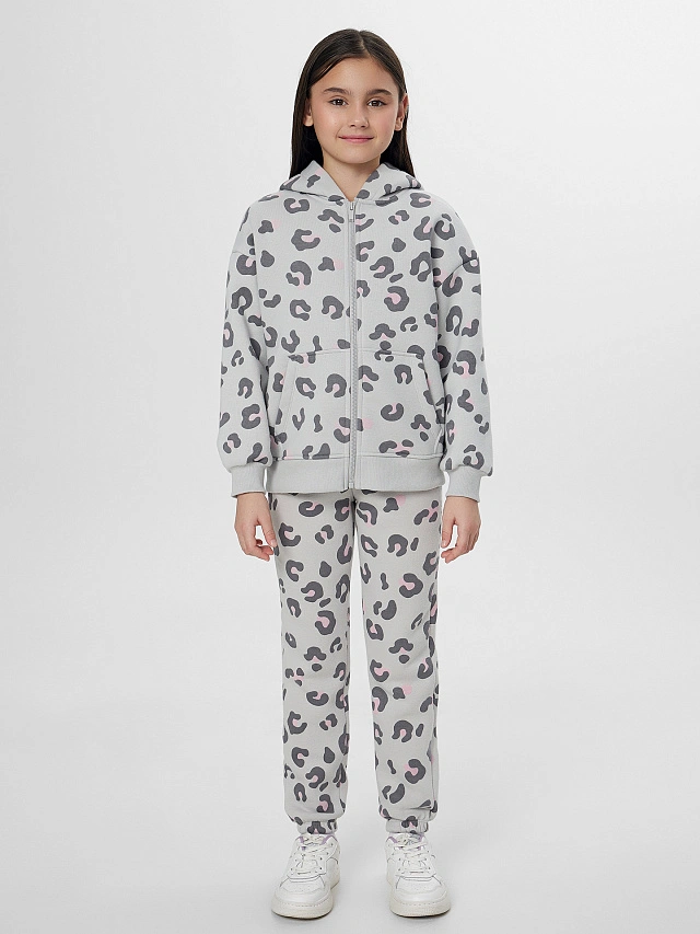 Теплая толстовка для девочек серая на молнии с начесом - 4