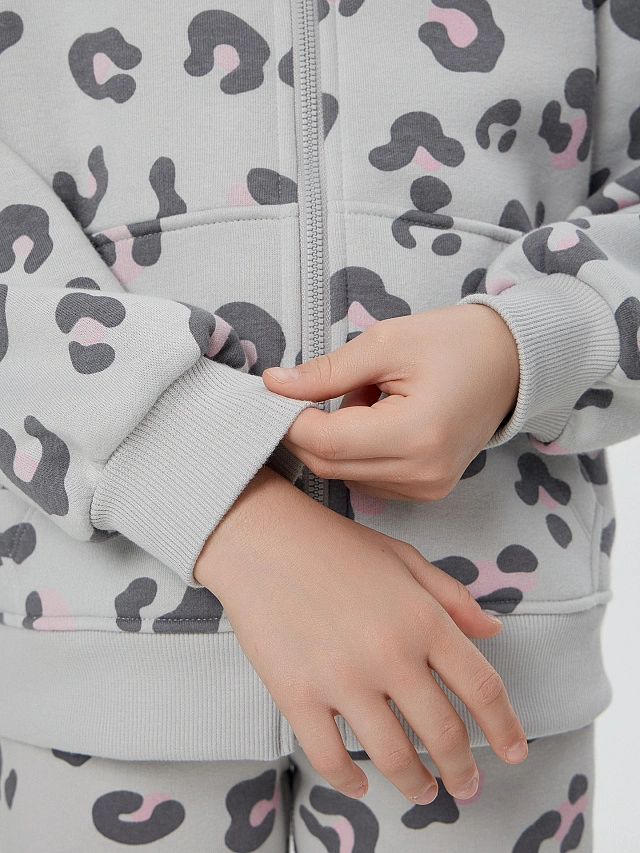 Теплая толстовка для девочек серая на молнии с начесом - 5