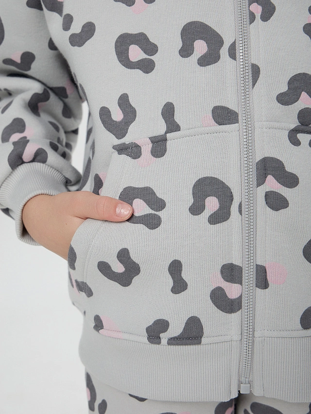 Теплая толстовка для девочек серая на молнии с начесом - 6