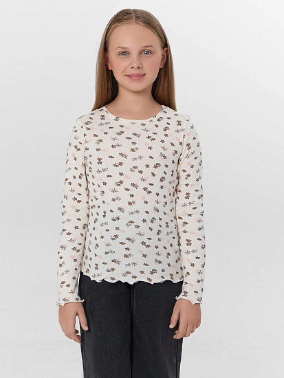 картинка Джемпер для девочек бежевый с цветочным принтом от известного бренда одежды для девочек Mark Formelle