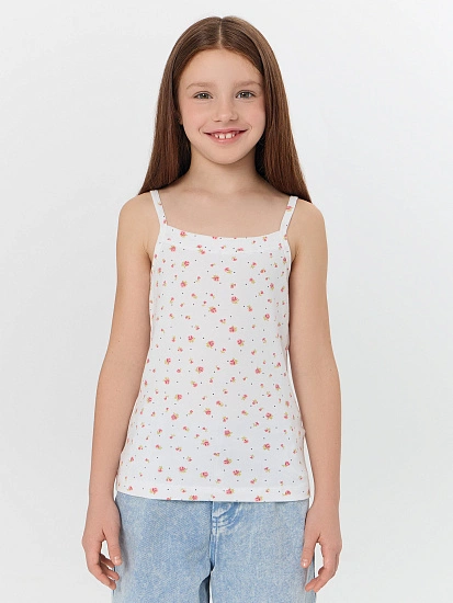 картинка Топ для девочек белый с цветочным принтом от известного бренда одежды для девочек Mark Formelle