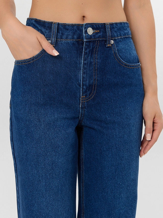 Джинсы женские wide leg темно-синие - 6