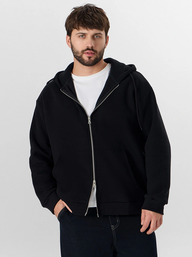 Толстовка мужская черная на молнии - 7