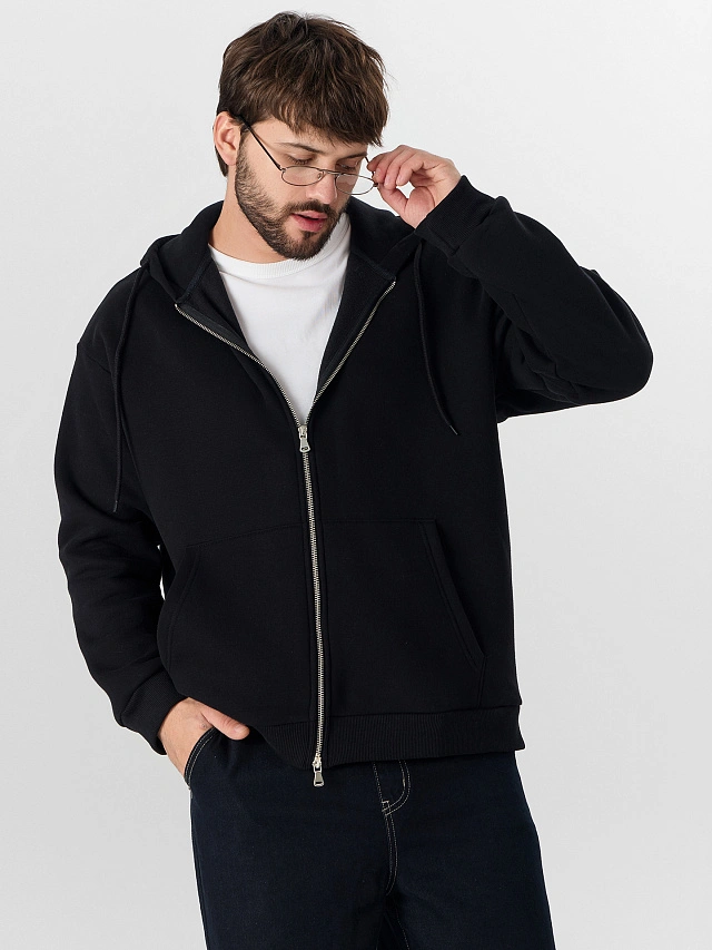 Толстовка мужская черная на молнии - 8