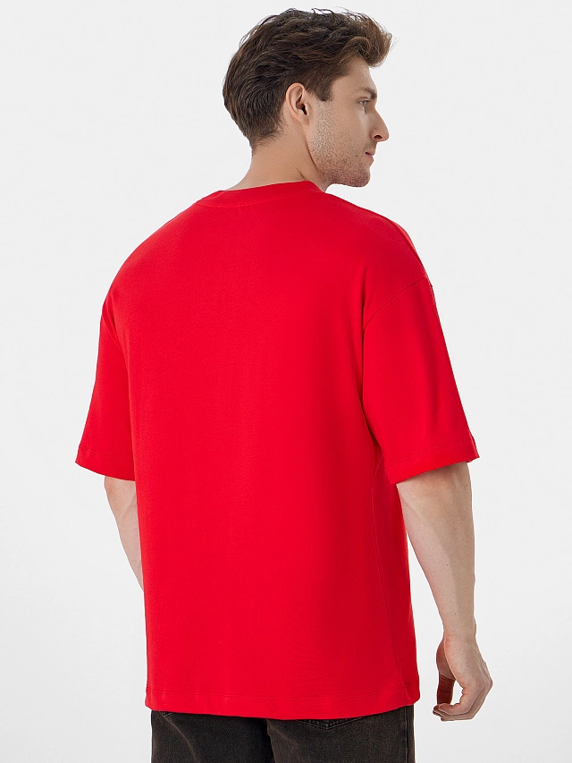 Футболка оверсайз мужская красная с принтом - 3