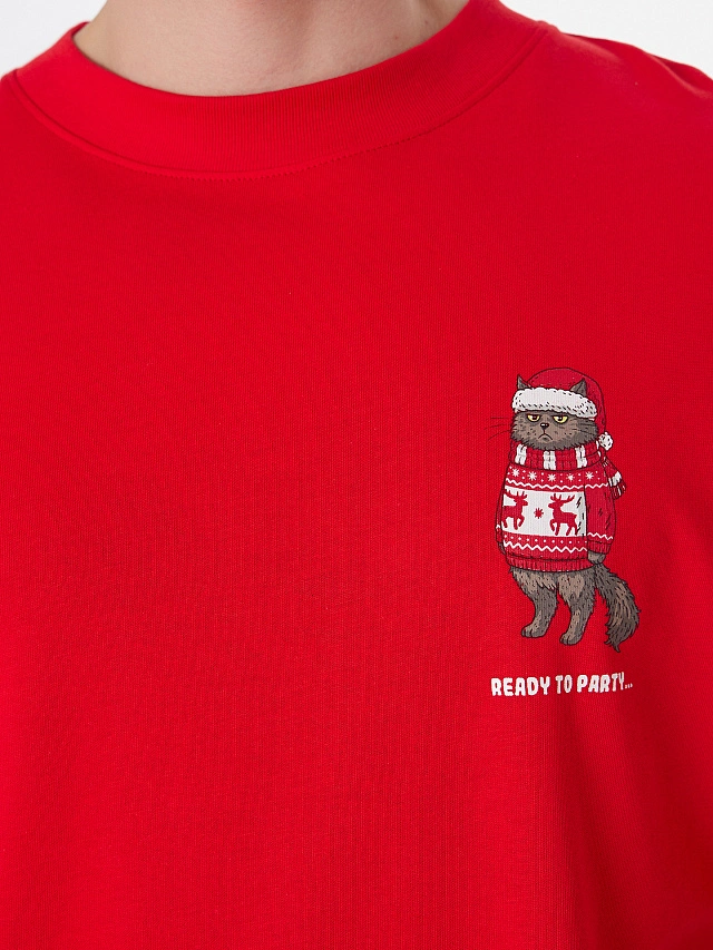 Футболка оверсайз мужская красная с принтом - 6