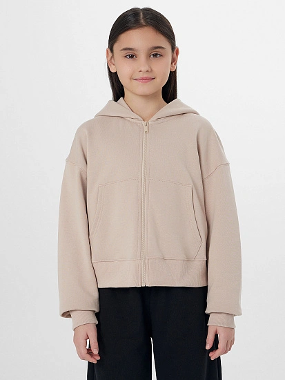 картинка Толстовка для девочек бежевая на молнии от известного бренда одежды для девочек Mark Formelle
