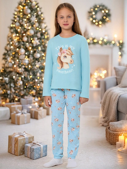 картинка Комплект для девочек голубой с принтом от известного бренда одежды для девочек Mark Formelle