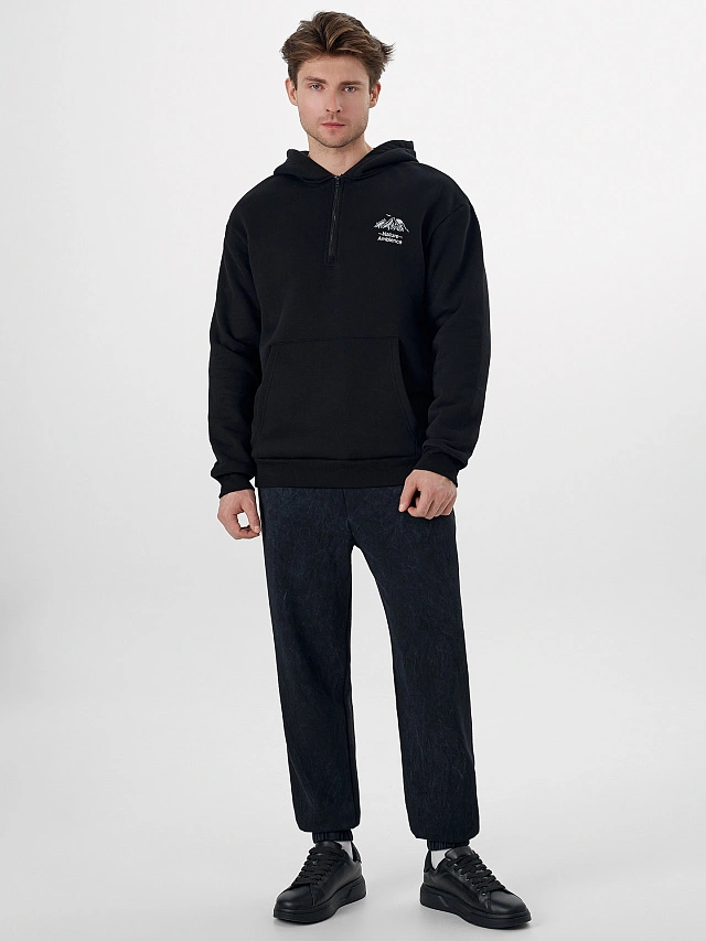 Худи теплое мужское черное - 3