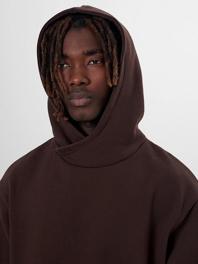 Теплое худи мужское коричневое с начесом - 5