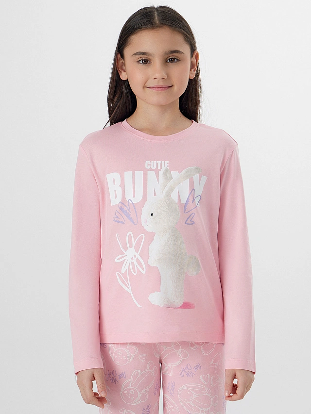 Комплект для девочек розовый с надписью "Cute bunny" - 3
