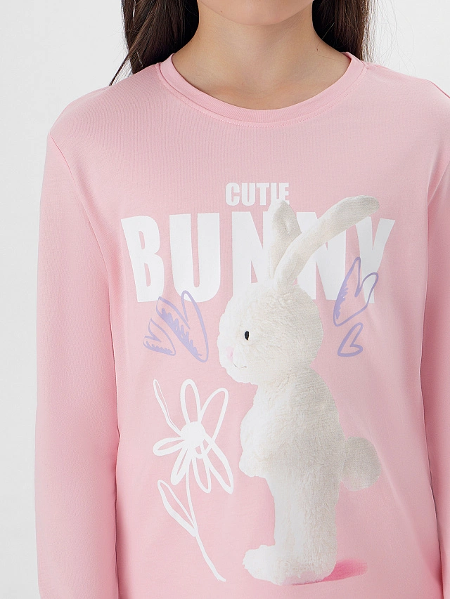 Комплект для девочек розовый с надписью "Cute bunny" - 4