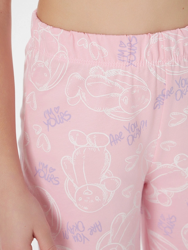 Комплект для девочек розовый с надписью "Cute bunny" - 6