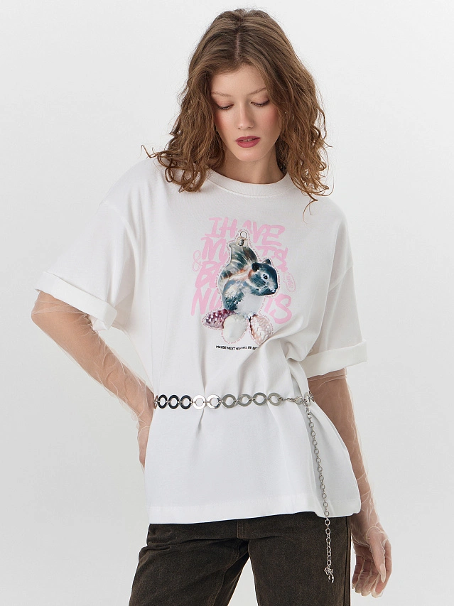 Футболка женская белая с новогодним принтом - 6