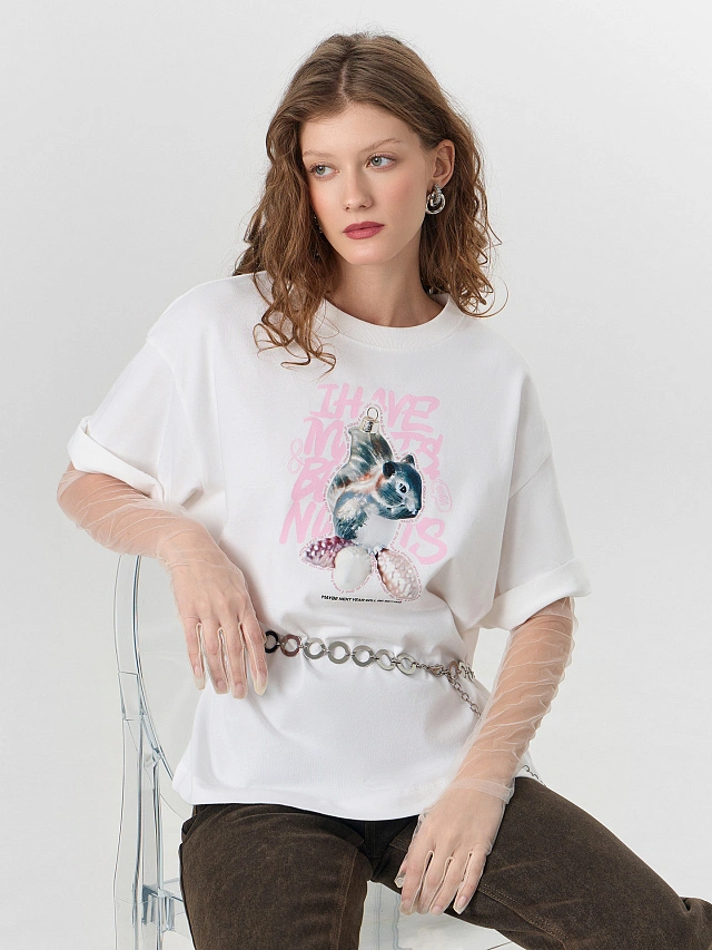 Футболка женская белая с новогодним принтом - 7