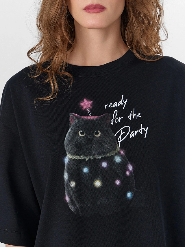 Футболка женская черная с надписью "Готова к вечеринке" - 5