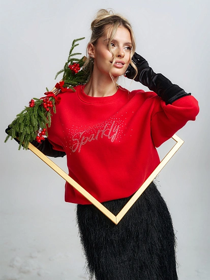 картинка Теплый свитшот женский красный с начесом от магазина стильной одежды Mark Formelle