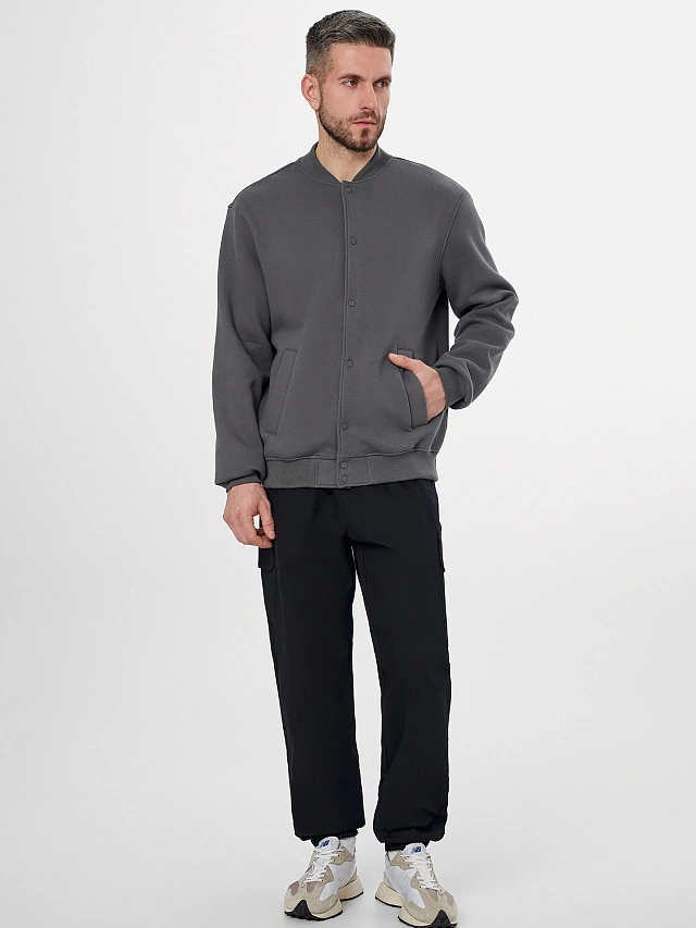 Теплая толстовка мужская серая на кнопках - 3