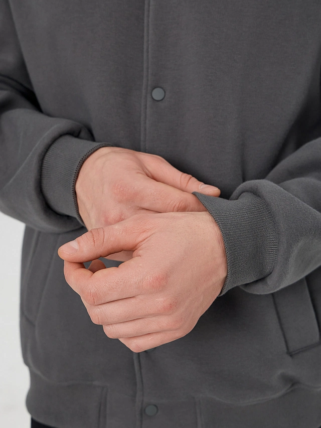 Теплая толстовка мужская серая на кнопках - 5