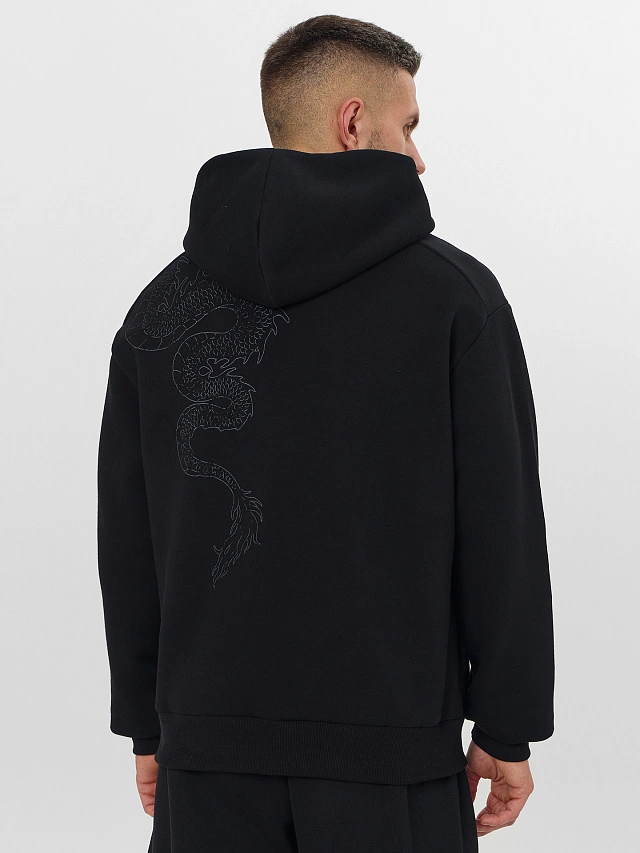 Теплое худи мужское черное с начесом - 3