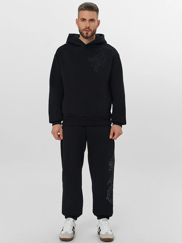 Теплое худи мужское черное с начесом - 4